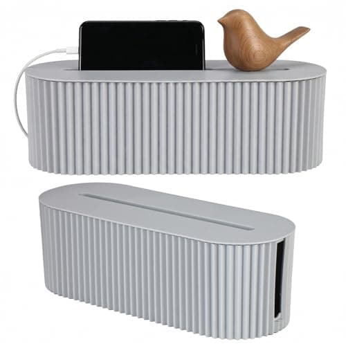 Image of Kryndle Cable Tidy Box, Cable Management Box, Cable Organiser Box With 2-Hole Charging Slot, Designed for Hiding Messy Cables and Wires, Ideal for Home and Office Use(Grey)
