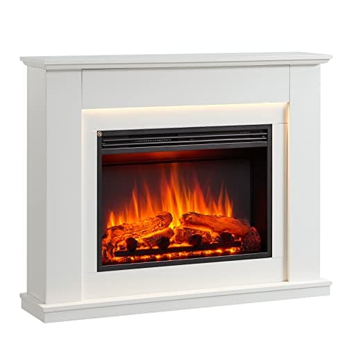 Image of FLAMME Valenza 44" White Electric Fireplace Suite with Surround and 2kW Heater