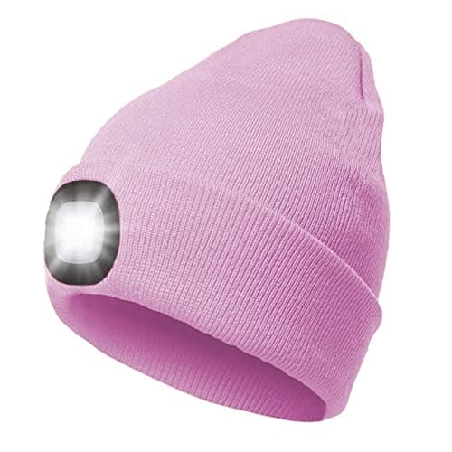 Image of RFWIN LED Beanie Hat Lighted Knit Hat Rechargeable LED Headlamp, Pink Warm Lighted Knit Hat for Night Activities, Camping, Grilling, Running, Walking