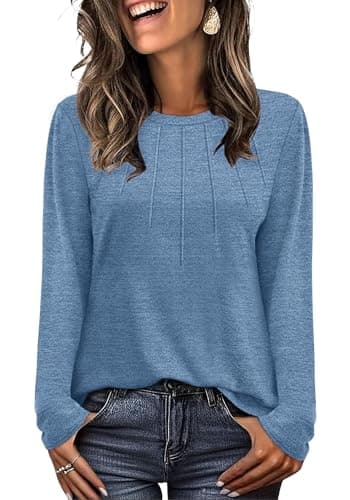 Image of WIHOLL Long Sleeve Tops for Women Fall Fashion Dressy Casual Ladies Tops Lightweight Women's Sweatshirts Size 22-24 Blue XXL