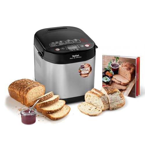 Image of Tefal Breadmaker with Yoghurt Pot Accessory, 15 Hours Delay Start, Kitchen, 20 Auto Programs, Gluten-Free, Sourdough, Pizza Dough, Porridge, Brioche, Crust Settings, PF240E40, Black & Stainless Steel