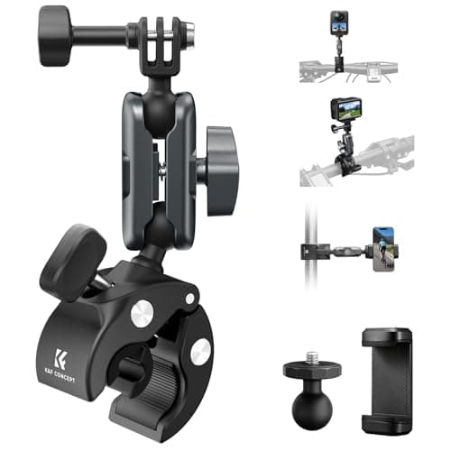Image of K&F CONCEPT Bike Handlebar Mount with 360° Dual Ball Head, Super Clamp Camera Mount with Action Camera Adapter, Motorcycle Mount Compatible with GoPro Hero 13 12 Insta360 X5 X4 Osmo Action 5 Pocket 3