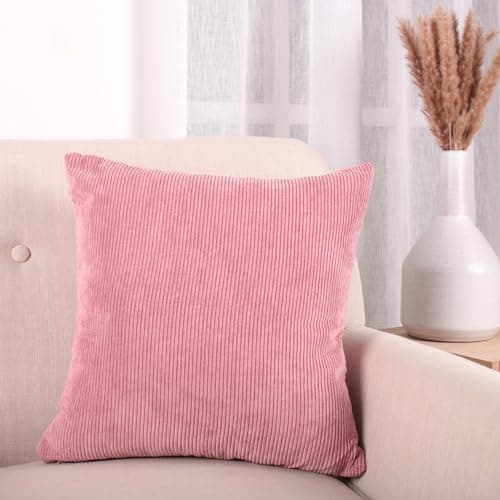 Image of Fusion - Rose Soft Cushion (43 x 43cm) - Filling Included - Corduroy Cushion in Pink Rose - for Living Room & Bedroom - Rose Colour Cushion with Cover Included/Cushion Insert