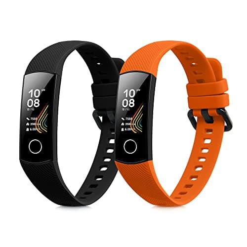 Image of kwmobile 2x Straps for HONOR Band 5 / Band 4 Watch Strap - Silicone Replacement Watch Strap Set - Replacement Bands Black/Orange