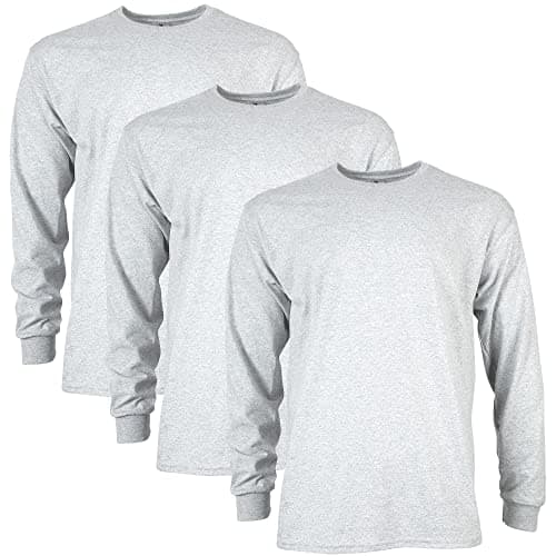 Image of Gildan Unisex's Ultra Cotton Long Sleeve T-Shirt, Style G2400, Multipack, Ash Grey (3-Pack), L (Pack of 3)