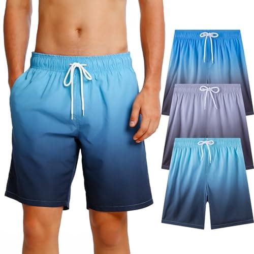 Image of ROSEGIN 3 Pack Mens Swim Trunks 9 Inch with Mesh Lining Quick Dry Swimsuit Beach Vacation Swimming Shorts