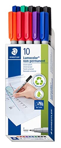 Image of STAEDTLER 316 B10 Lumocolor Non-Permanent Pen, Fine Line Width, 0.6mm - Assorted Colours (Pack of 10)