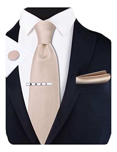 Image of Gusleson Men's Solid Silk Tie Champagne Ties for Men Necktie Clip Pocket Square Cufflinks Sets (UK6101-10)