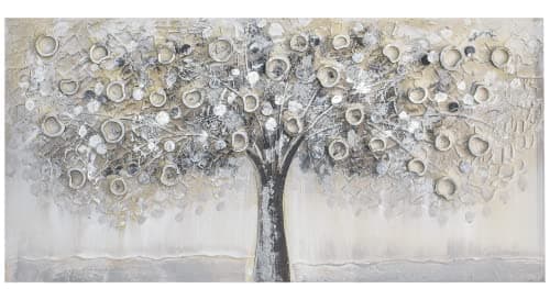 Image of Home Selections Hand Painted Silver Tree 3D Wall Art - Large Modern Picture Ready to Hang - Silver Canvas 100x50cm