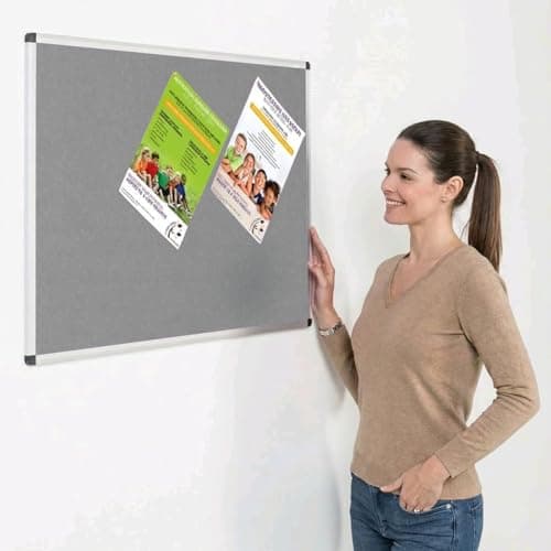 Image of Metroplan Fire-Retardant Aluminium Frame Noticeboard, 60 x 90 cm, Grey Pinboard, Wall-Mounted, 12 Colour Pinboard Options - Ideal for Office, Classroom, Notice Displays