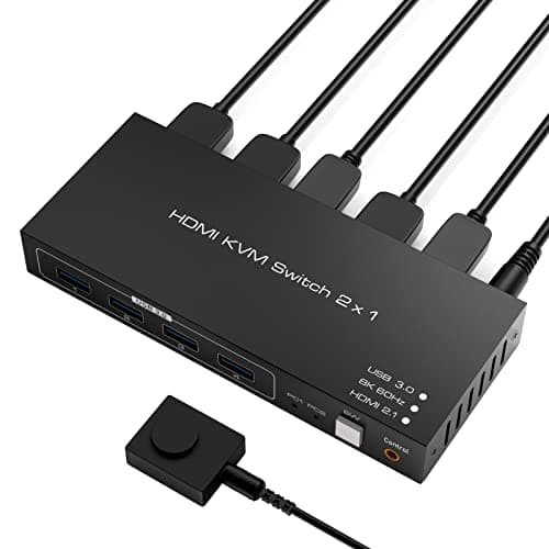 Image of 2x1 8K HDMI KVM Switch - Tendak 2 Ports HDMI 2.1 KVM Switch USB PC Computer KVM Switcher Keyboard Mouse Switch Box Support 8K@60Hz 4K@120Hz HDCP 2.3 for Laptop PC PS5 Xbox HDTV