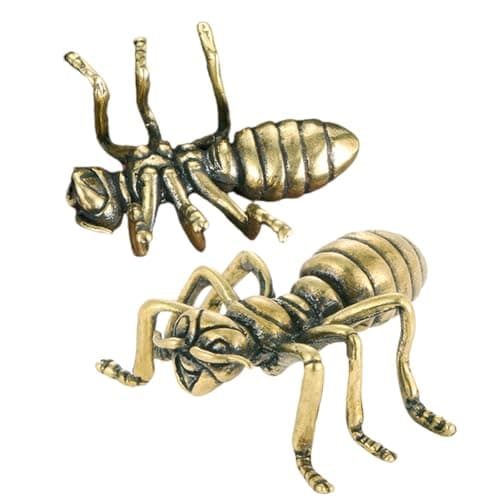 Image of Happyyami Ants Vintage Finish Garden Miniature Sculptures 2pcs Antique Copper Decorative Metal Ants Ornaments for Desktops and Offices, Versatile Lawn and Patio Decor