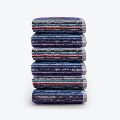 Image of Odyssey 100% Recycled Cotton Hand Towel Set - Multi Coloured Remnant Yarn Stripe, Absorbent, Quick Dry, 6 x Hand Towels 50 x 80cm, Lightweight 400GSM