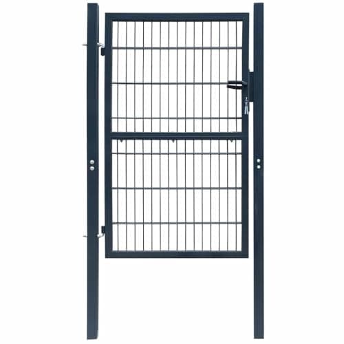 Image of vidaXL 2D Metal Garden Fence Gate Yard Wire Mesh Single Door Anthracite Grey 106x230cm