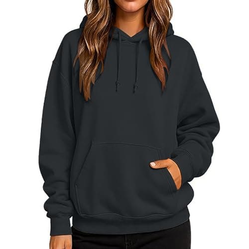 Image of Ladies Hoodies Oversized Sweatshirt For Women 2026 Trendy Plain Fleece Hoodies Pullover With Pockets Women'S Soft And Casual Sweatshirt Fall And Winter Fashion Sweater Plus Size Dark Grey 4XL