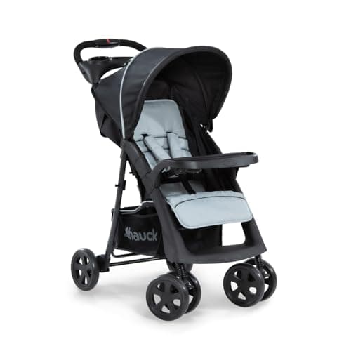 Image of hauck Shopper Neo II, Caviar/Silver - Lightweight Pushchair with Snack Tray, Cup Holder & Raincover, Compact & One Hand Folding, Fully Reclining from Birth up to 22 kg
