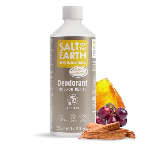 Image of Salt of the Earth - Natural Deodorant Roll on Refill - x7 Uses - Amber & Sandalwood - 100% Natural Origin Ingredients - Vegan - Suitable for Men, Women & Children - 525ml