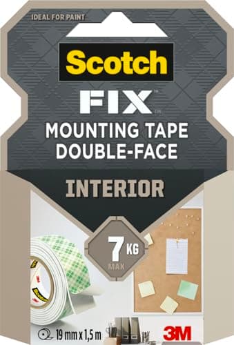 Image of Scotch-Fix Interior Double-Sided Mounting Tape, Strong Bond, White - 1 Roll (19mm x 1,5m) for Indoor Use on Multiple Surfaces - No Tools Needed - Holds Up to 7 kg