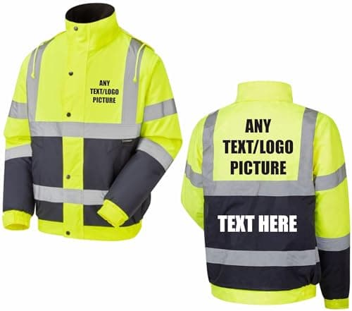 Image of Personalised Yellow & Navy Two Tone Hi-Vis Safety Bomber Jacket – Customizable Workwear with Logo or Text, Safety Jacket, Brook Hi Vis (Yellow/Navy, Large)