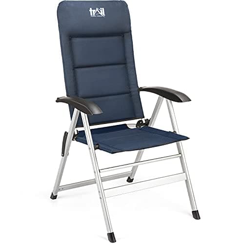 Image of Trail Reclining Camping Chair Folding Aluminium Recliner Sponge Padded (Black & Blue)