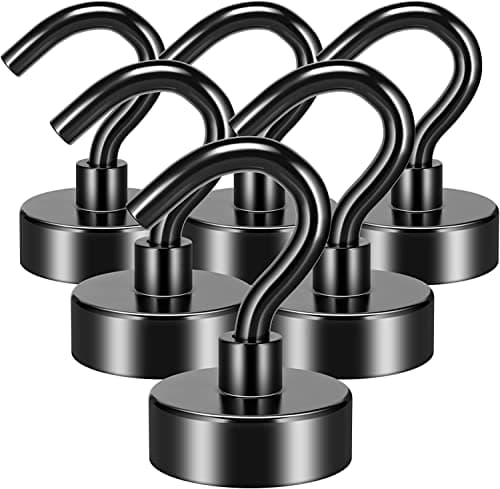 Image of FINDMAG 6 Pack Magnetic Hooks, 30 lb+ Pull Extra Strong Neodymium Magnet Hooks, Black Magnetic Hook Heavy Duty, Magnets with Hook for Hanging, Towel, Home, Kitchen, Workplace, Office
