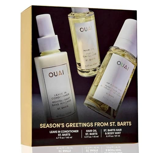 Image of OUAI Season’s Greetings from St Barts Gift Set – Leave In Conditioner + Hair Oil + Hair & Body Mist – Limited Edition Hair & Body Care Trio – Hydrating, Smoothing & Frizz-Control for Soft, Shiny Hair