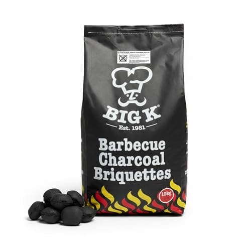 Image of Big K Charcoal Briquettes Bag for BBQ Grill - 10kg Barbecue Charcoal Briquettes Bags with Topline Card for Outdoor Barbeque Grill, Camping BBQs