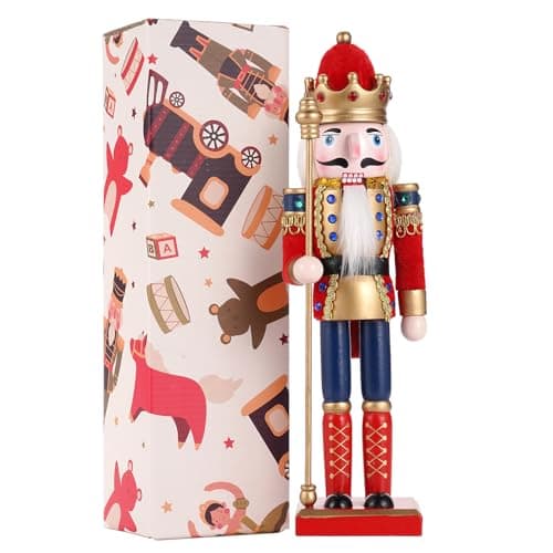 Image of COMBIUBIU Christmas Decorations Wooden Nutcracker,30CM Traditional Festive Collectible Figures for Holiday Party Tabletop Fireplacefor - Christmas Decor Xmas Gift(red)