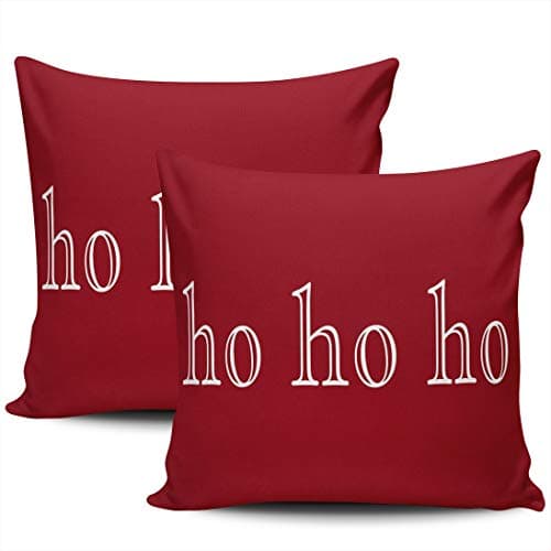 Image of LEKAIHUAI Home Decoration Throw Pillow Covers Red White Ho Ho Ho Merry Christmas Pillowcases Square Two Sides Print 22x22 Inches Set of 2