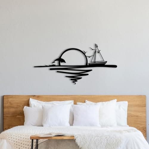 Image of Room Decor - Home Decor - Garden Ornaments - Bedroom Decor - Decorative Home Accessories - Garden Decorations - Living Room Accessories - Wall Decor - Metal Wall Art - Sunrise (90x44 cm)