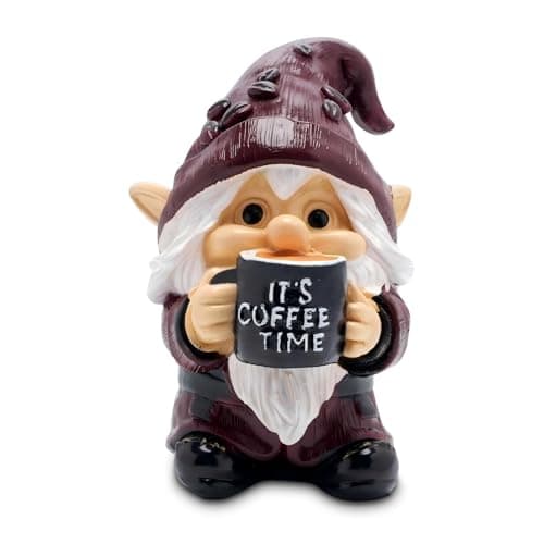Image of Garden Gnomes Outdoor, Gnomes Garden Ornaments Outdoor, Funny Barista Gnome with Coffee Cup, Garden Decorations, Coffee Accessories for Cafes Bar, Kitchen, Office Desk, Indoor