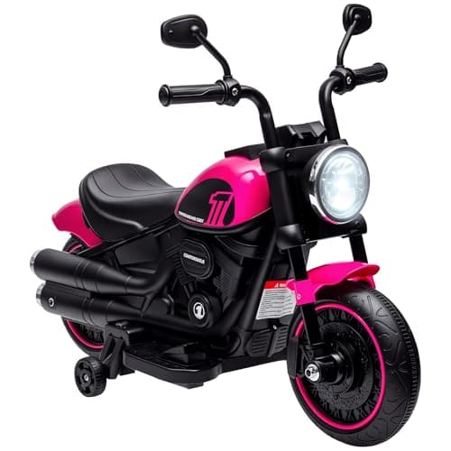 Image of HOMCOM 6V Kids Electric Motorbike Ride-Ons Motorcycle with Training Wheels, Light, for Ages 18-36 Months - Pink