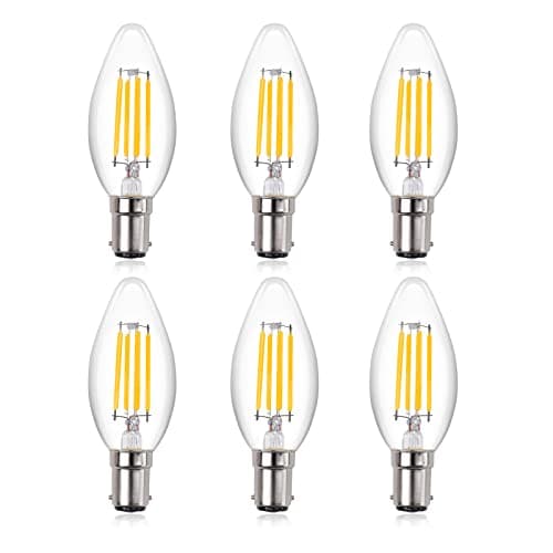 Image of Luxvista LED Candle Light Bulb B15 SBC Small Bayonet Cap Warm White 2700K,4W B15d LED Filament Candle Bulb Dimmable,40W Incandescent Equivalent,C35 Bulb for Chandeliers,Ceiling Light (6- Pack)