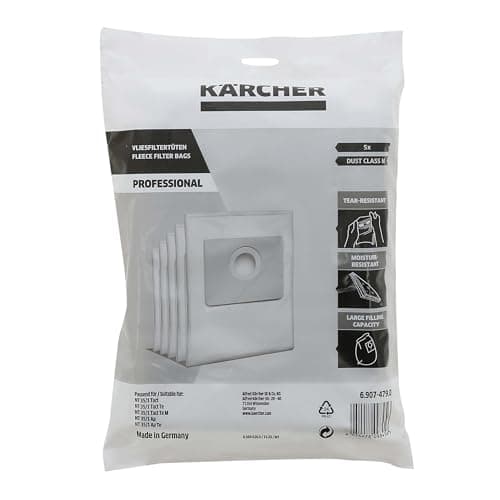 Image of Masterpart Vacuum Fleece Cloth Filter Dust Bags, Pack Of 5, To Fit Karcher NT35/1 Wet & Dry Vacuum Cleaners 6.907-479.0