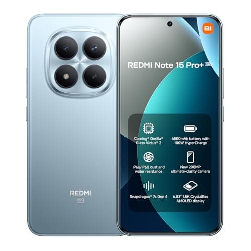Image of XIAOMI Redmi Note 15 Pro+ 5G Smartphone 8GB+256GB, Snapdragon® 7s Gen 4, 200MP Ultimate-clarity Camera, 6.83" 120Hz Amoled Display, 6500mAh Battery, Glacier Blue (2 Years Warranty+No In-box Charger)