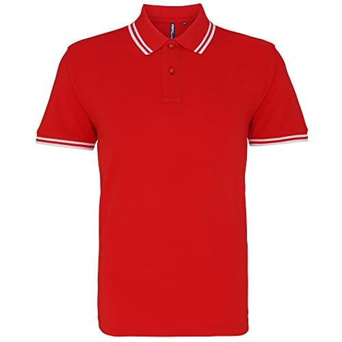 Image of Asquith & Fox Men's Asquith and Fox Men's Classic Fit Tipped Polo Short Sleeve Polo Shirt, Multicolour (Red/White 000), Large (Manufacturer Size:Large)