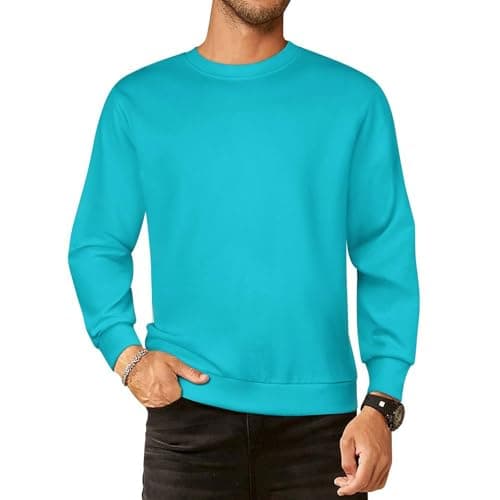Image of FANSU Cotton Mens Sweatshirts Solid Colou Sweatshirts for Men Uk, Crew Neck Men's Jumpers Breathable Sweat-Wicking Large Size Sweatshirt in Autumn, for Sport & Casual Aqua Blue