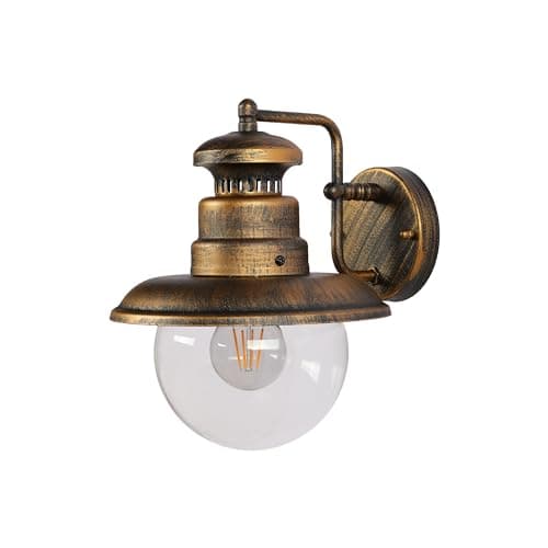 Image of TEKLED Gardens Artu Outdoor Lantern Wall Light | E27 Compatible Black Gold Antique Wall Light | Weatherproof Assurance IP44 | for Entryways Facades Porches Garages Patios | (Bulb not Included)