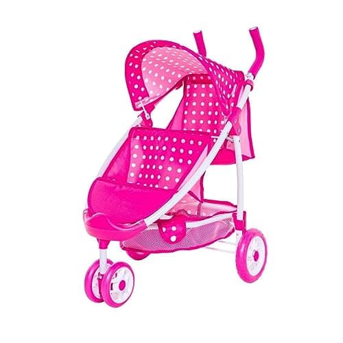 Image of Roma Dotty Dolls Pram with 2 Seats - Dolls Pushchair for 2 Dolls or Teddies, Dolls Double Buggy with Handle Height of 65cm, Suitable for Age 3+, Includes Shopping Basket