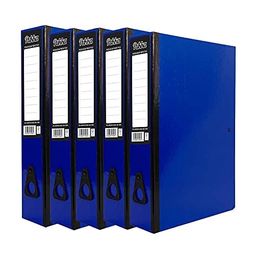 Image of ED 5 x Pukka Foolscap A4 Glossy Box Files with Document Clip & Push Lock School Work Office 70mm Spine File Organiser (Navy)