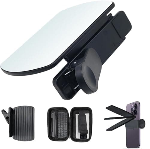 Image of New Upgrade Universal Mobile Phone Reflection Camera Mirror Clip Kit,Angle Adjustable Smartphone Camera Mirror Reflection Kit,Portable Allows Reflection Shots for Easy Travel Photography (Black)