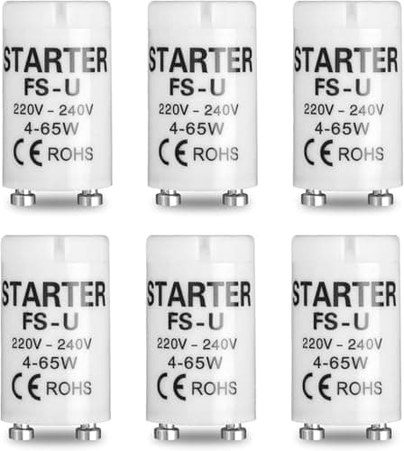 Image of Fluorescent Light Starters 6 Pack - 4-65W 220-240V T8/T12 Universal Starter Switches for Tube Lights & LED Strips | Energy Saving Replacement for Home, Garage, Office & Aquarium Lighting