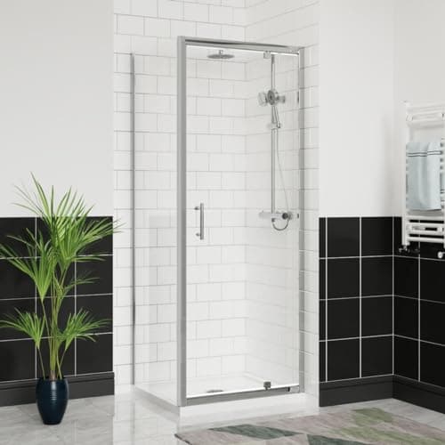 Image of Aquariss 760x760mm Pivot Shower Door Enclosure Reversible Screen + Side Panel 6mm Shower Glass Self Clean Square Cubicle Door Chrome Frame