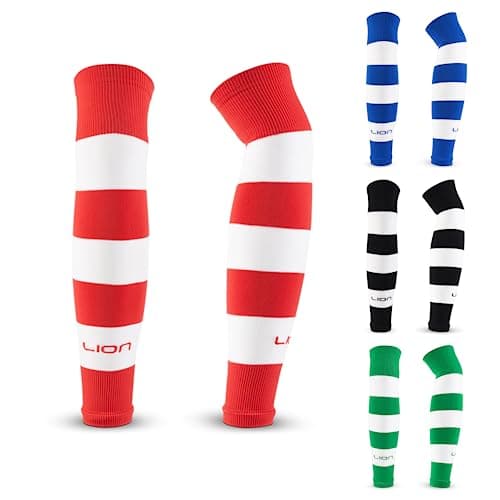 Image of LION SPORTSWEAR Football Sock Sleeves To Accompany Grip Socks - Fits Over Calf/Shin Pads - Variety Of Colours To Match Your Team Kit (Red & White)
