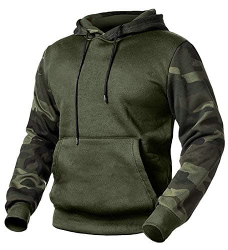 Image of MANLUODANNI Men's Pullover Hoodies Hooded Sweatshirt Camo Patchwork Top Casual Hoody with Kangaroo Pocket Army Green XXL