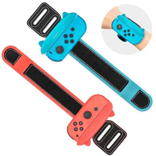 Image of 2 Pack Wristbands for Just Dance 2025 - Tendak 2 in 1 Elastic Wrist Strap Controller Grip Handle for Nintendo Switch/Switch Oled Joy Con, Just Dance 2024/2023/2022/2021 (Red and Blue)