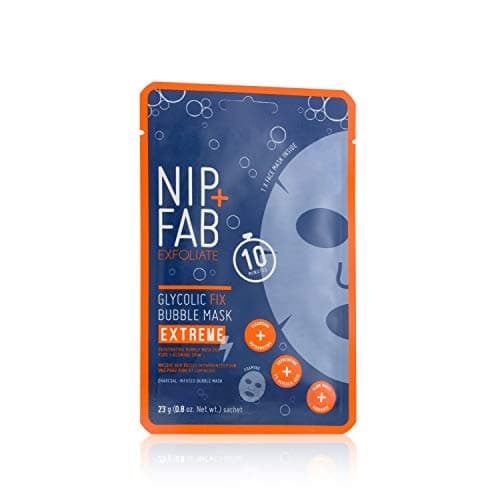 Image of Nip + Fab Glycolic Acid Fix Extreme Bubble Sheet Mask for Face with 2% Glycolic Acid, Hyaluronic Acid and Charcoal, Exfoliating Resurfacing AHA Cleansing Facial Mask, 23 Gram
