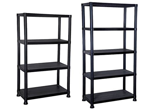 Image of E-Bargains 4/5 Tier Black Plastic Shelving Unit Storage Organised Garage/Home/Pantry Racking Shelf Shelves Workbench Workman Bays Racking Tools Paint Stationary Parts (4 Tier)