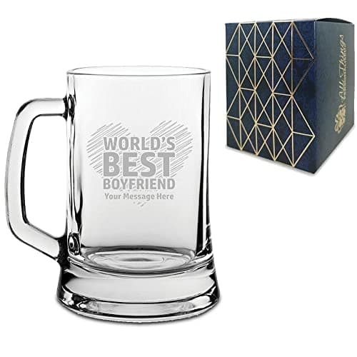 Image of Personalised Engraved Tankard Beer Mug with World's Best Boyfriend Design, Gift Boxed, Personalise with Any Message for Valentines, Anniversaries