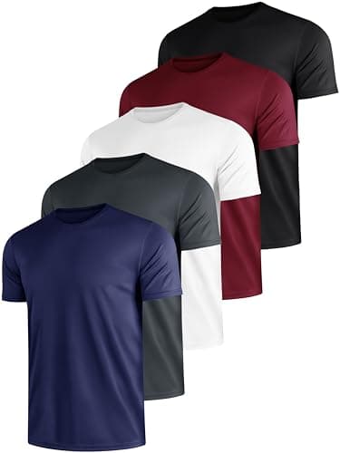 Image of 5 Pack Men's Dry Fit T Shirt Moisture Wicking Athletic Tees Exercise Fitness Activewear Short Sleeves Gym Workout Top,5XL 5p1